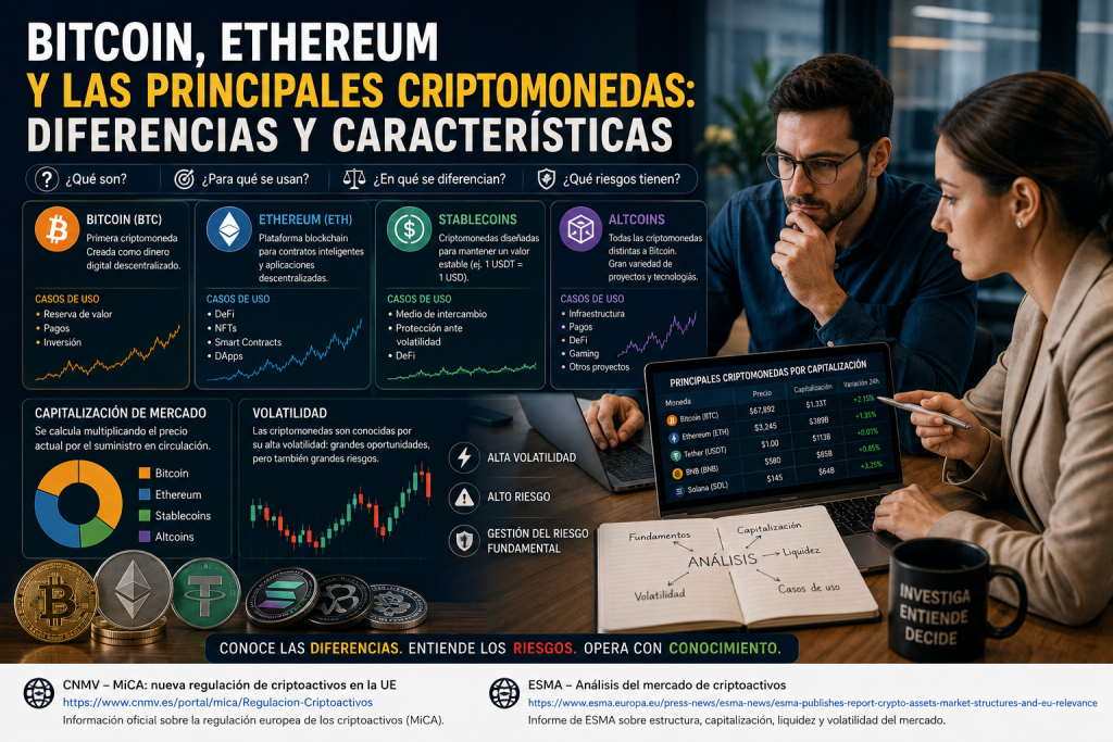 Bitcoin y Ethereum y principales criptomonedas: diferencias y características
