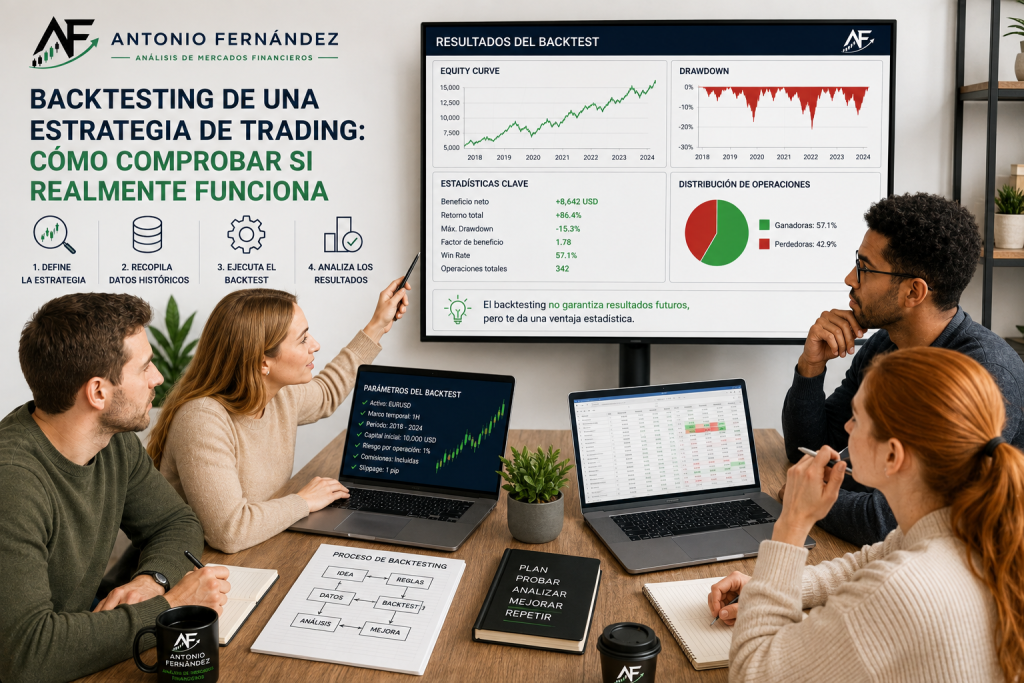 Backtesting de una estrategia de trading con análisis de resultados históricos
